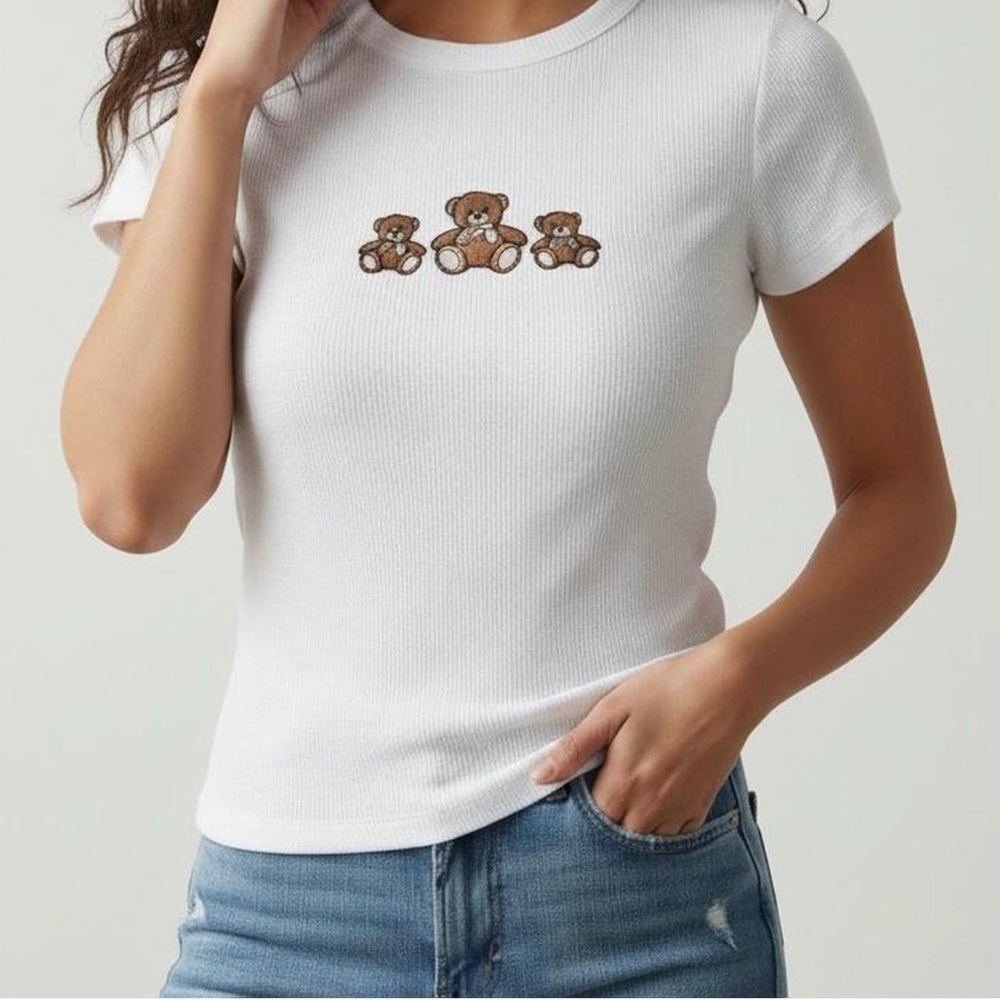 White T-Shirt with Teddy Bear Design